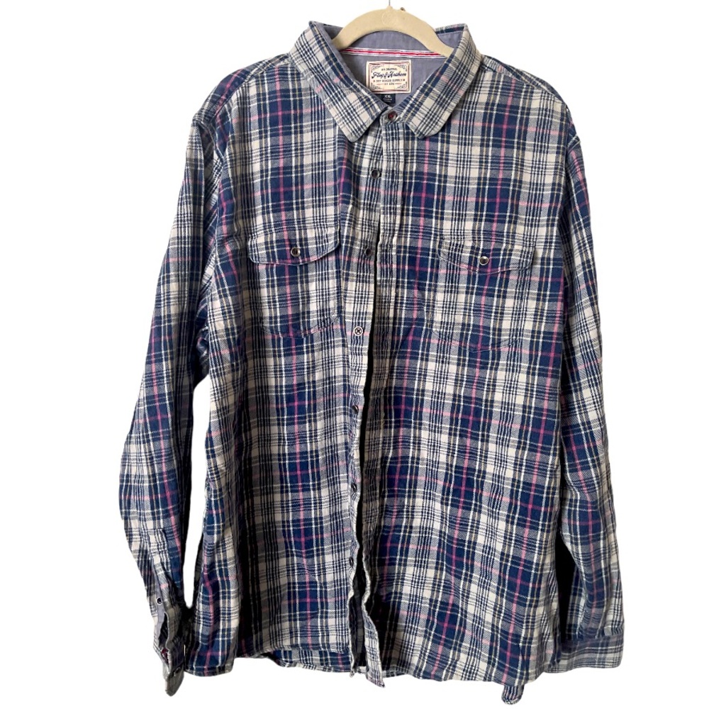 Flag & Anthem Blue Pink Plaid Button Down Shirt‎ XXL